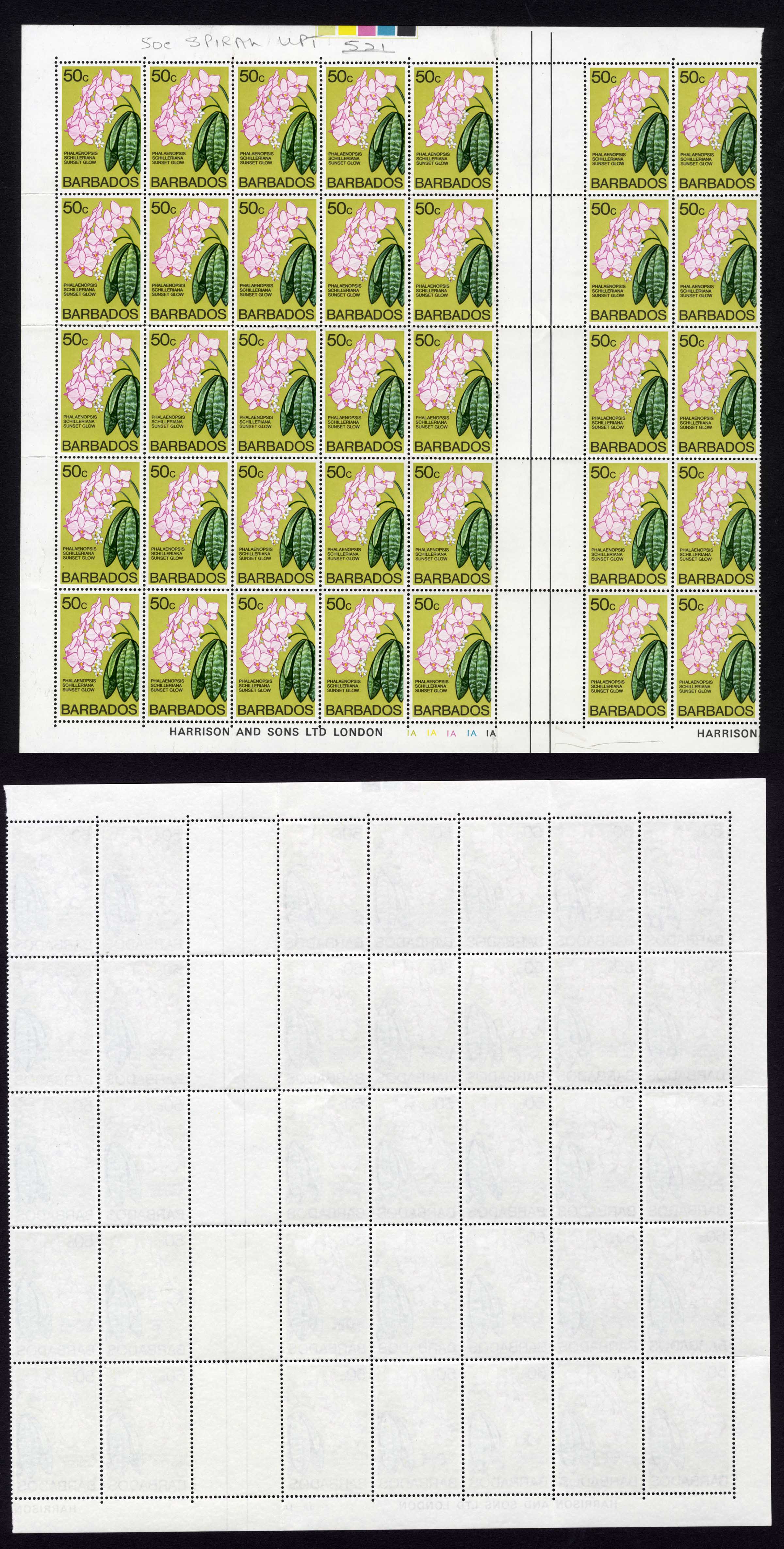 Barbados SG520 1975 50c Block of 35 cat 280 pounds