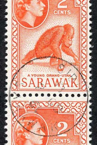 Sarawak SG205 1965 2c Red-orange Wmk w12 THE KEY VALUE CDS Pair Cat 32 pounds