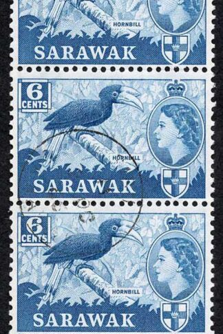 Sarawak SG206 1964 6c Greenish Blue Wmk w12 CDS Strip Cat 30 pounds