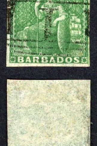 Barbados SG7 1/2d yellow green white paper 4 margins Cat 110 pounds
