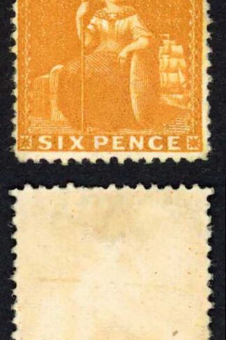 Barbados SG79 6d Chrome-yellow perf 14 wmk Crown CC M/Mint Cat 150 pounds
