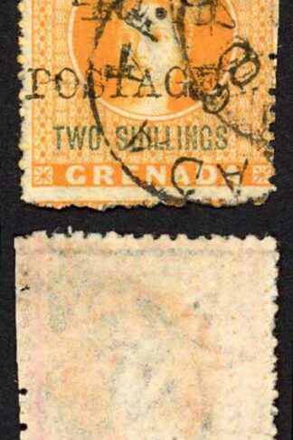 Grenada SG41 4d on 2/- (4mm between 4d and postage) Cat 21 pounds