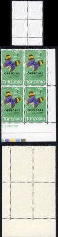 Tanzania SGO40/9 1973 Butterfly Set Opt OFFICIAL Block of FOUR U/M