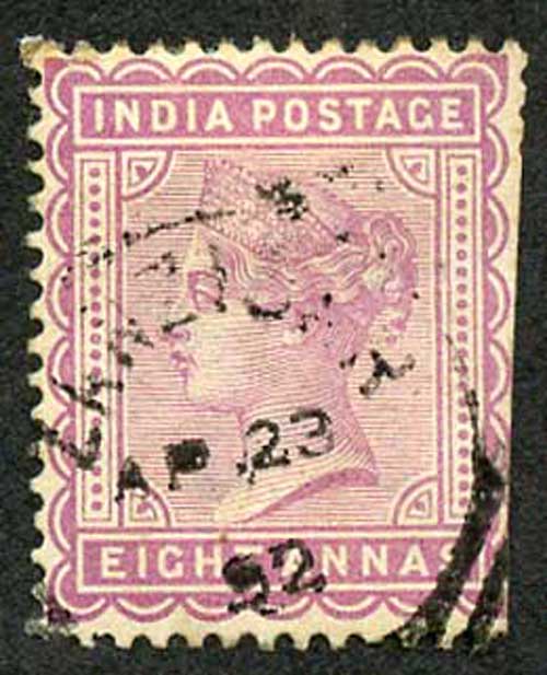 Zanzibar SGZ90 1882-90 India 8a Dull Mauve 23 April 92 with CDS (type Z6) Used
