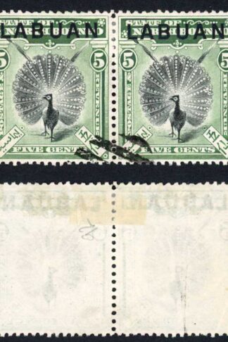 Labuan SG92 5c Green Perf 15 CTO PAIR (left stamp creased)