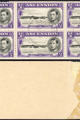 Ascension SG38 1/2d Black and Violet Perf 13.5 CDS Block of 6