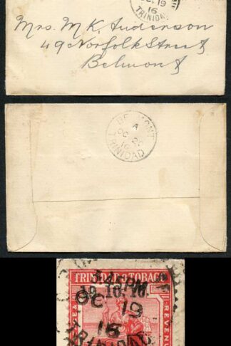 Trinidad and Tobago SG175 1d Scarlet Used 19 Oct 1916 FIRST DAY COVER