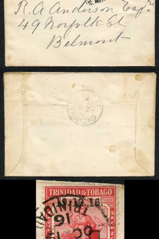 Trinidad and Tobago SG175 1d Scarlet Used 19 Oct 1916 FIRST DAY COVER