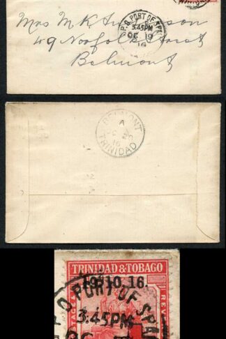 Trinidad and Tobago SG175 1d Scarlet Used 19 Oct 1916 FIRST DAY COVER