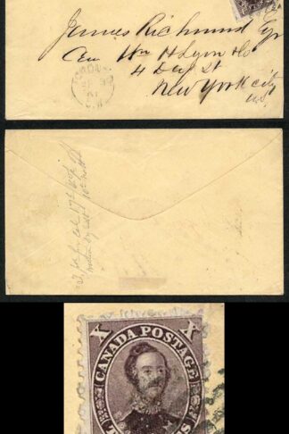 Canada SG33b 10c Deep Red Purple (Deep Colour) on Toronto to New York Cover