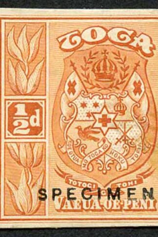 Tonga SG55var 1920 1/2d Sample proof (1922 ca.) mounted on card