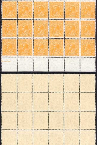 Australia SG124 1/2d Orange Wmk C of A U/M Block of 48 Cat 528 as m/m singles