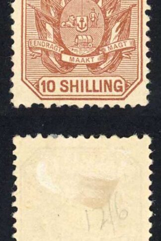 Transvaal SG212a 10/- Pale chestnut M/M (hinge remainders) Cat 24 pounds