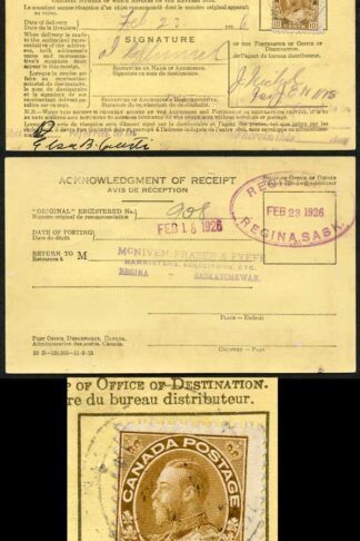 Canada KGV 10c Brown on Acknowledgment of receipt