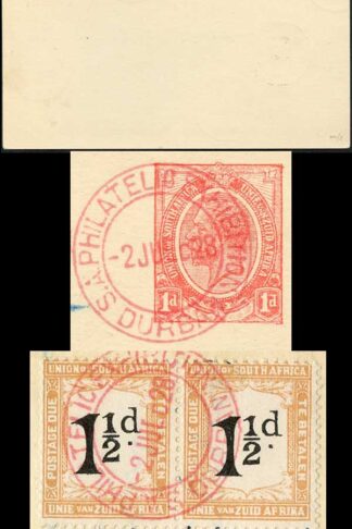 South Africa 1928 Philatelic Exhibition Card with Post Dues etc