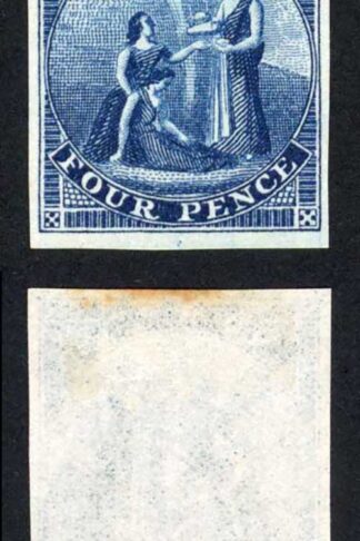Nevis 1862 4d deep blue imperf proof on thin wove paper by Nissen and Parker