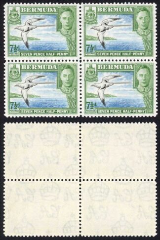 Bermuda SG114b 7 1/2d Black Blue and Bright Green Mint Block (2 x U/M)