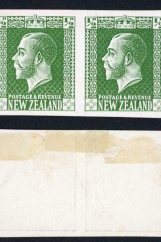 New Zealand 1915 1/2d coloured imperf plate proof on thin ungummed glazed card