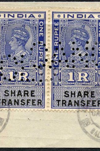 India KGVI 3 x Share Transfer Revenue Stamps on piece (2)