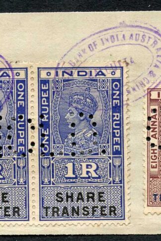 India KGVI 5 x Share Transfer Revenue Stamps on piece (3)