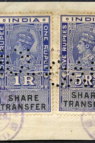India KGVI 4 x Share Transfer Revenue Stamps on piece (2)