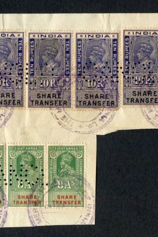 India KGV and KGVI 16 x Share Transfer Revenue Stamps on piece