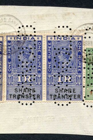 India KGV and KGVI 4 x Share Transfer Revenue Stamps on piece (1)