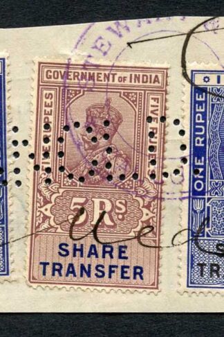 India KGV and KGVI 7 x Share Transfer Revenue Stamps on piece