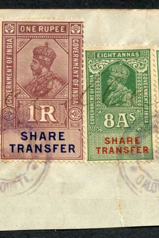 India KGV 4 x Share Transfer Revenue Stamps on piece