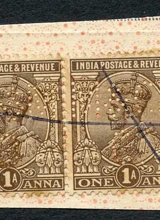 India KGV 1a X 2 Revenue Stamps on piece
