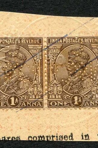 India KGV 1a X 2 used as Revenue Stamps on piece