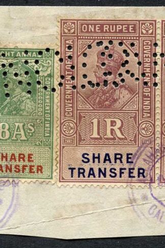 India KGV 4 x Share Transfer Revenue Stamps on piece