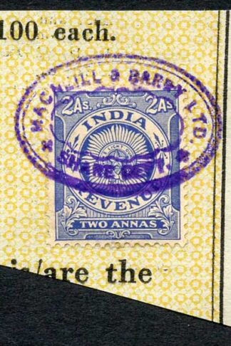 India KGV 2a Revenue Stamp on piece