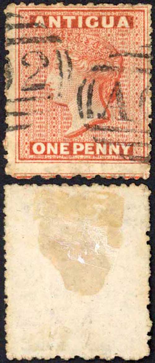Antigua SG7b 1d vermilion wmk star Sideways Cat 42 pounds