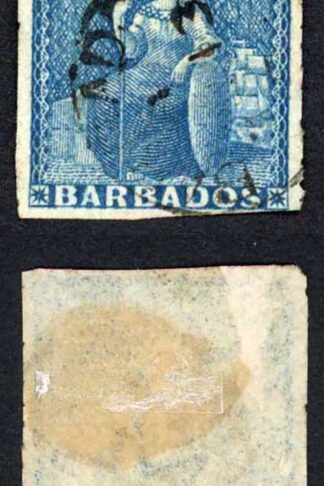 Barbados 1d blue wmk Large Star Looks Imperf but perfs cut down