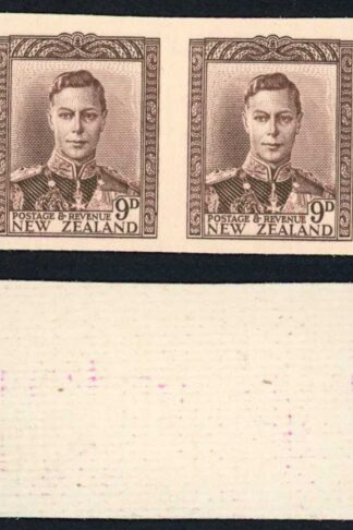 New Zealand KGVI 9d brown Imperf Pair of Proofs on Backing Card
