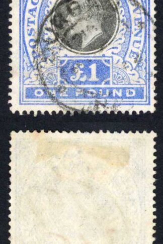 Natal SG142 One Pound Black and Bright Blue Postage Revenue Cleaned with Fake P
