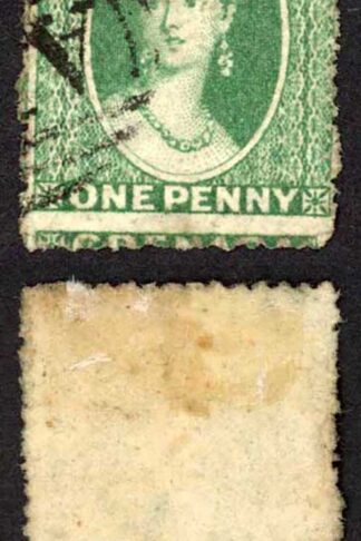 Grenada SG10 1d deep Green wmk Small Star (sideways) rough perf 14 to 16