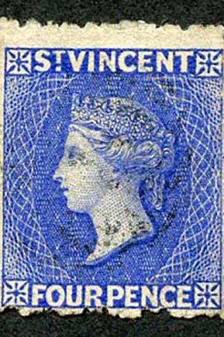 St Vincent SG38 4d Bright Blue wmk Small Star Perf 11-12.5 Cat 120 pounds