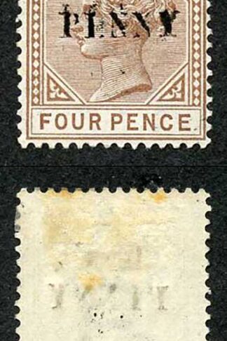 St Lucia SG55a 1d on 4d Brown Opt DOUBLED Fresh M/Mint (a few tone spots on rev