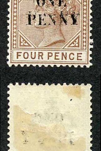 St Lucia SG55a 1d on 4d Brown Opt DOUBLED Fresh M/Mint