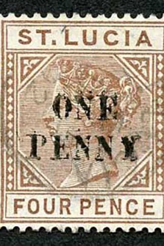 St Lucia SG55a 1d on 4d Brown Opt DOUBLED Fine used