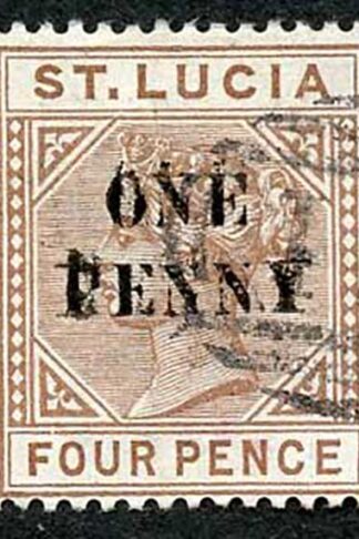 St Lucia SG55a 1d on 4d Brown Opt DOUBLED Fine used