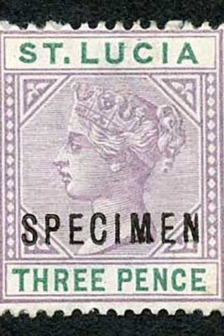St Lucia SG40 3d Dull mauve and Green Specimen some paper adherence on reverse