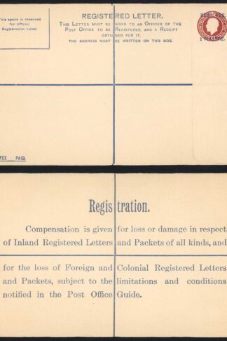 British Levant 1pi on 3d Registered Envelope Size H No W Under Head (JF under f