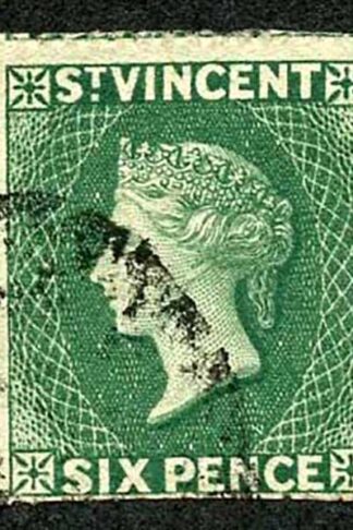 St Vincent SG4 1862 6d Deep Green No Wmk Rough Perf 14 to 16
