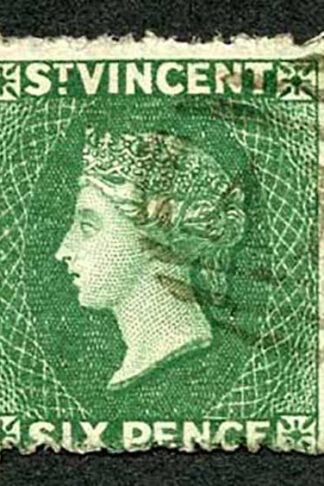 St Vincent SG4 1862 6d Deep Green No Wmk Rough Perf 14 to 16