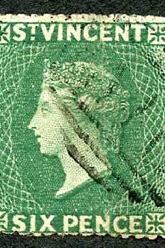 St Vincent SG4 1862 6d Deep Green No Wmk Rough Perf 14 to 16
