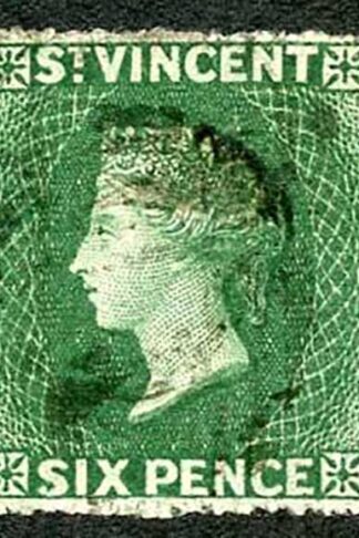 St Vincent SG4 1862 6d Deep Green No Wmk Rough Perf 14 to 16