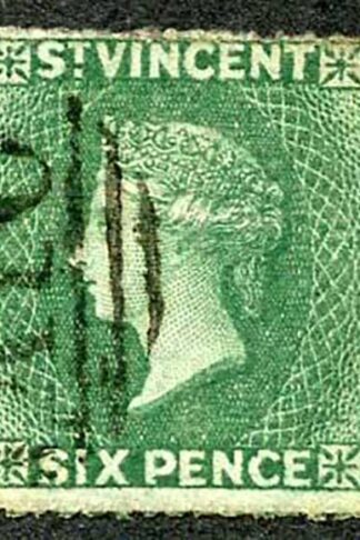 St Vincent SG4 1862 6d Deep Green No Wmk Rough Perf 14 to 16